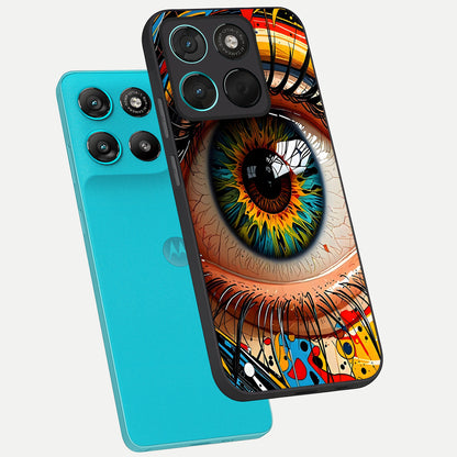  Colorful Eye phone case For Moto G57 Power showing premium glass back cover with detailed artwork