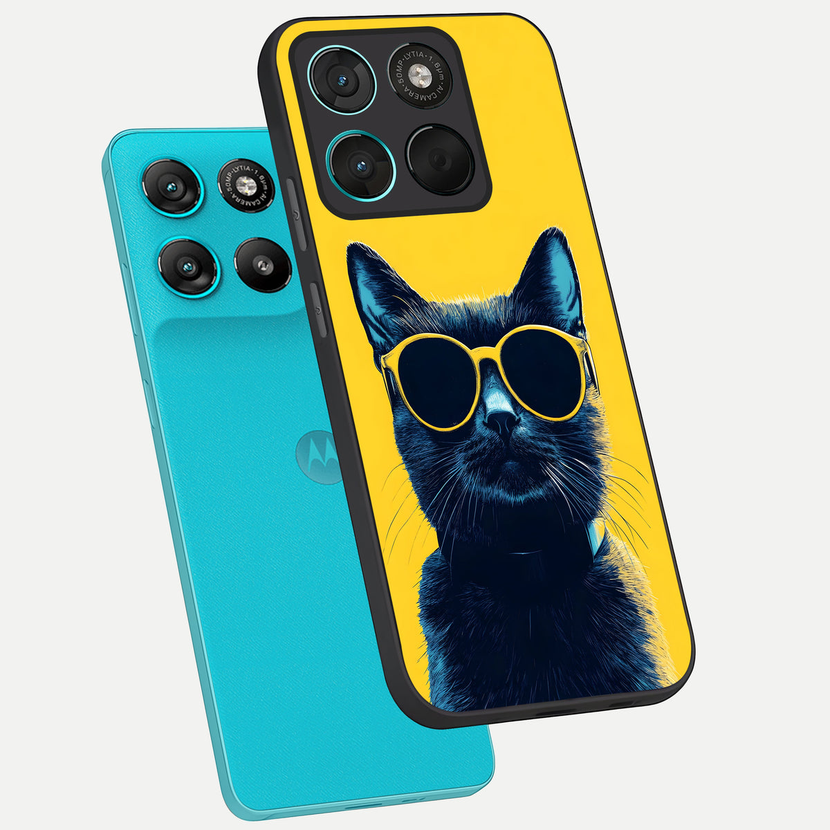 Cool Cat Vibes phone case For Moto G57 Power showing premium glass back cover with detailed artwork