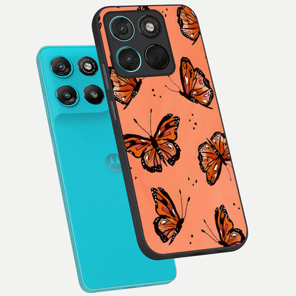  Coral Wing Butterfly phone case For Moto G57 Power showing premium glass back cover with detailed artwork