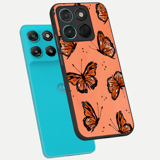  Coral Wing Butterfly phone case For Moto G57 Power showing premium glass back cover with detailed artwork