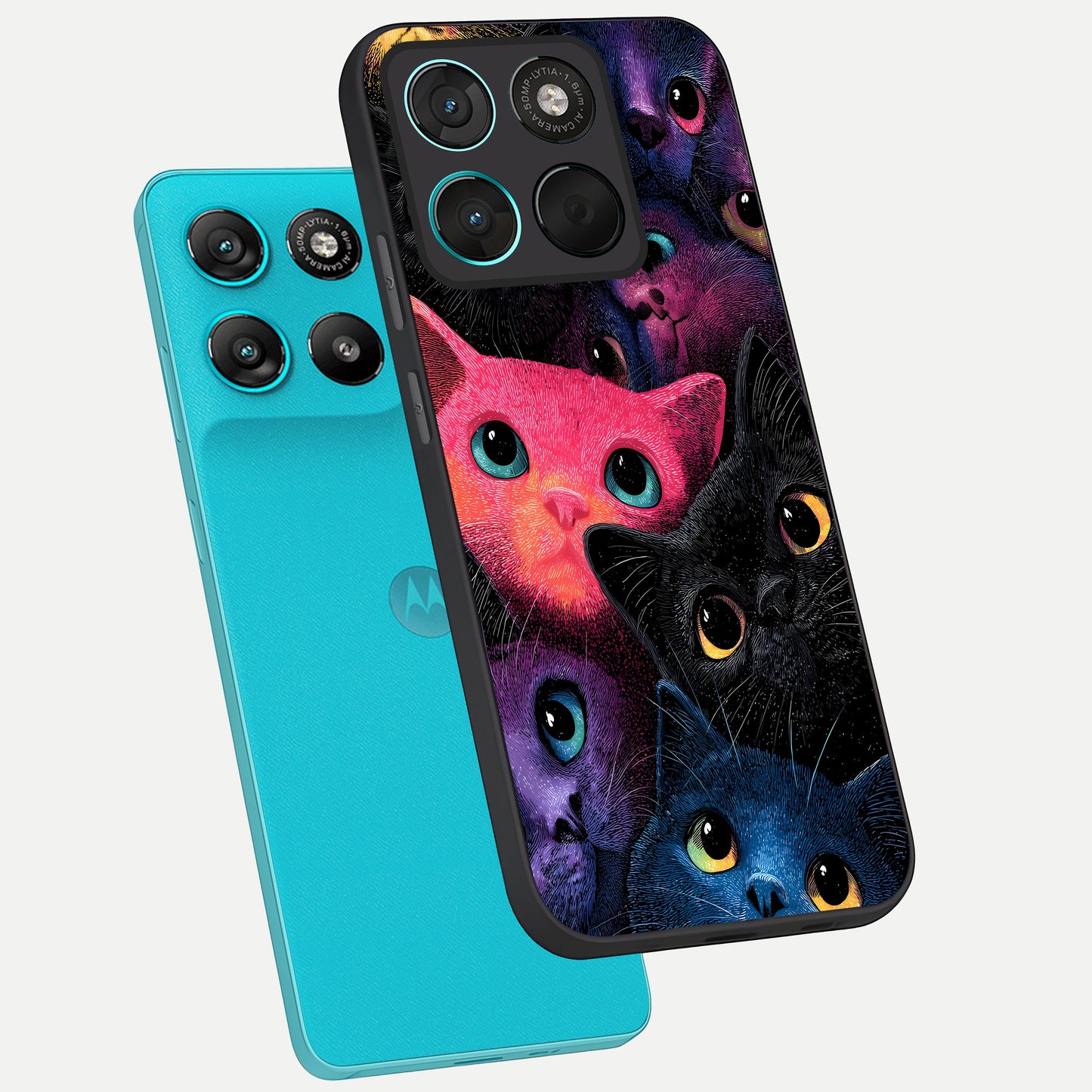  Cosmic Cats Dreams phone case For Moto G57 Power showing premium glass back cover with detailed artwork