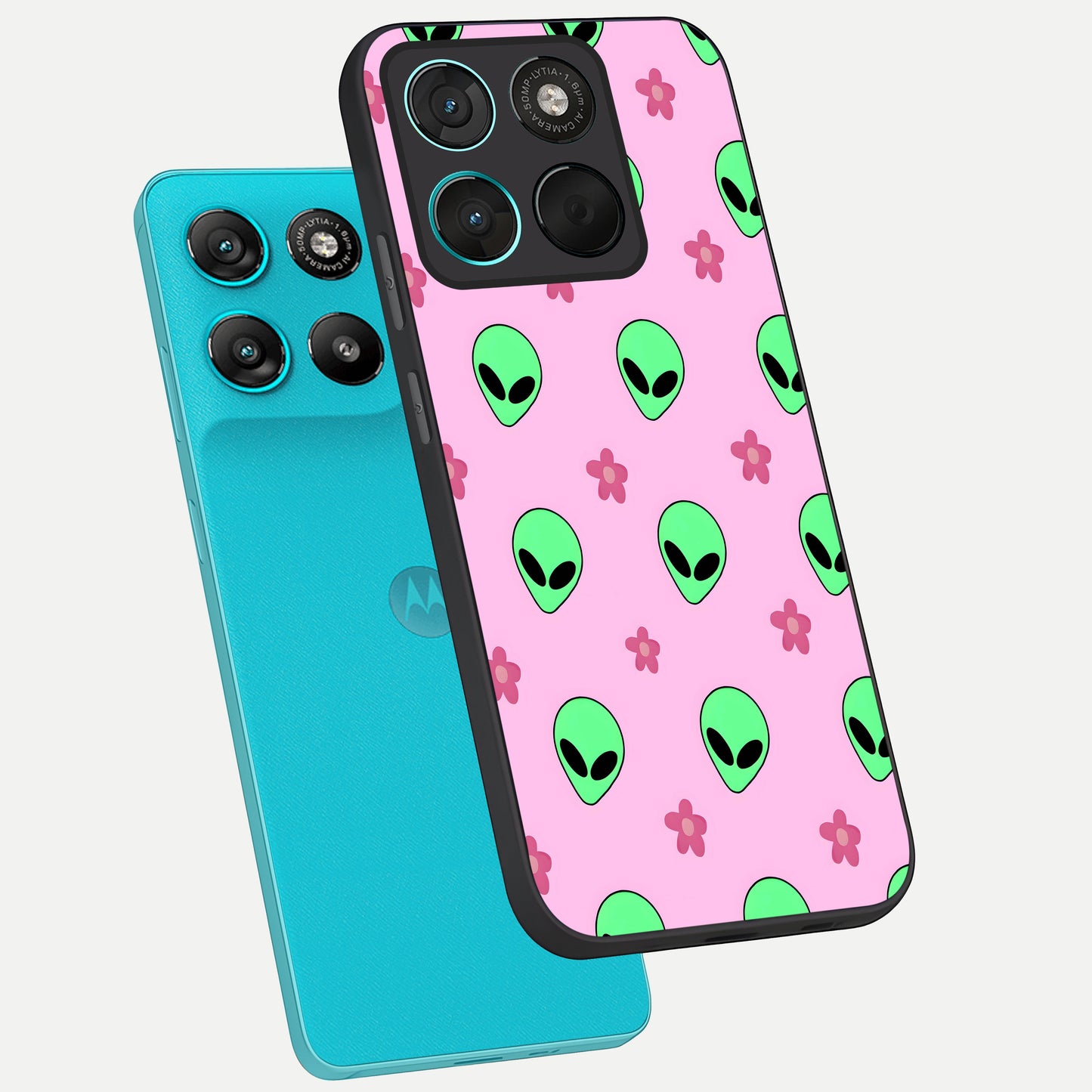  Cosmic Cute Crush phone case For Moto G57 Power showing premium glass back cover with detailed artwork