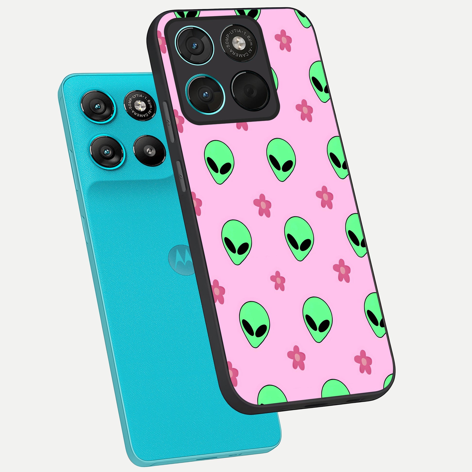  Cosmic Cute Crush phone case For Moto G57 Power showing premium glass back cover with detailed artwork
