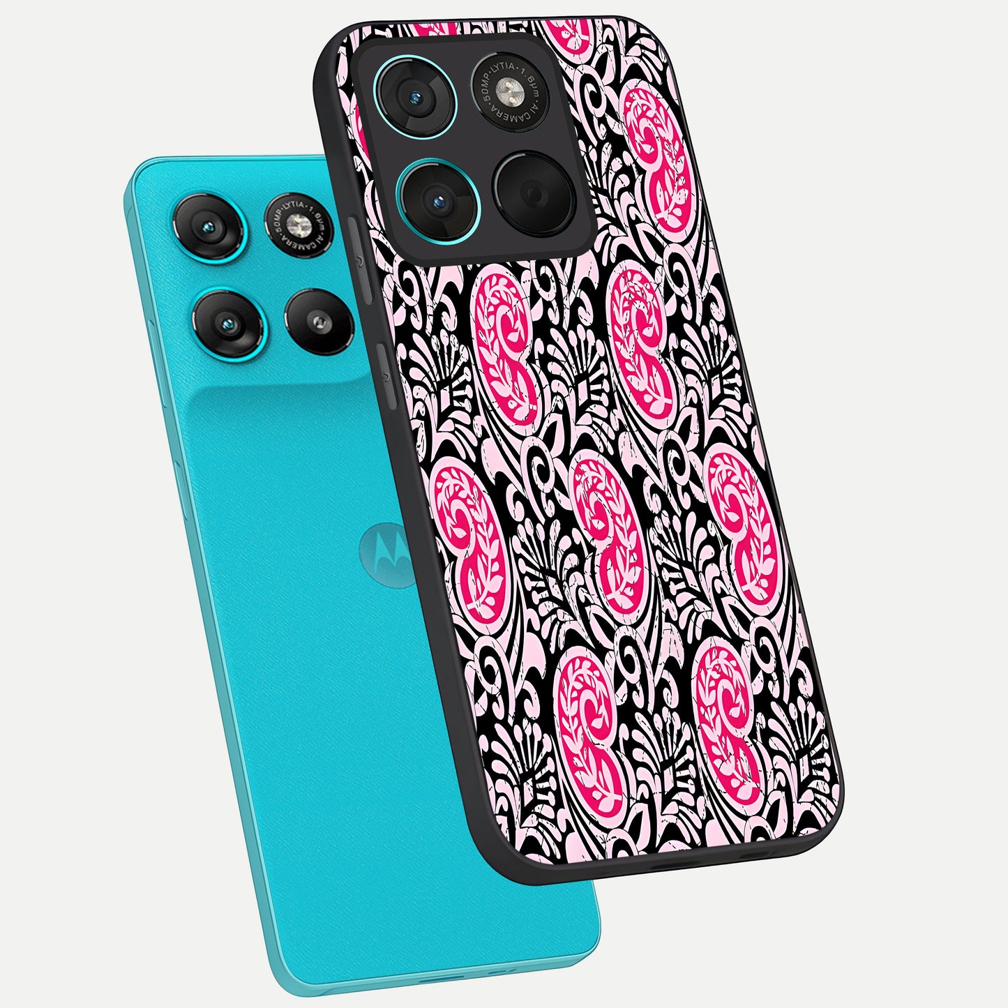  Crimson Paisley Charm phone case For Moto G57 Power showing premium glass back cover with detailed artwork