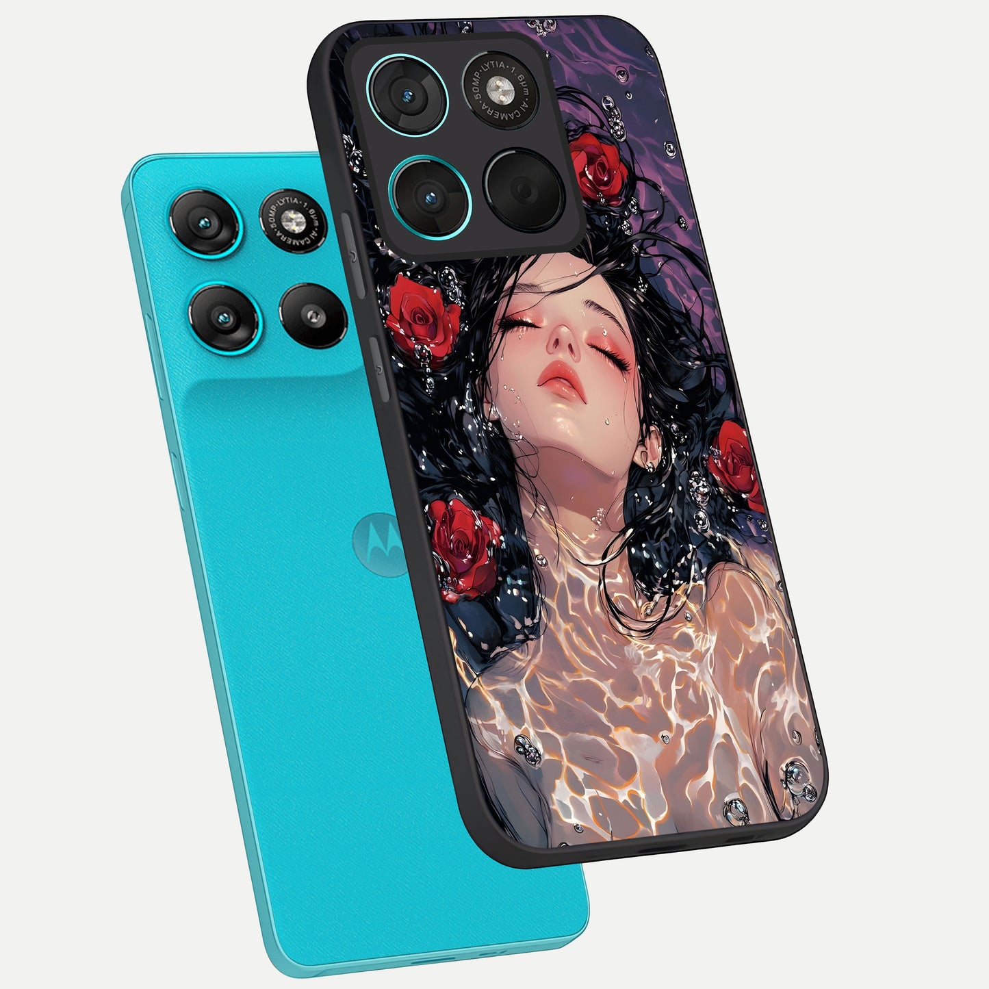  Crimson Rose Serenity phone case For Moto G57 Power showing premium glass back cover with detailed artwork