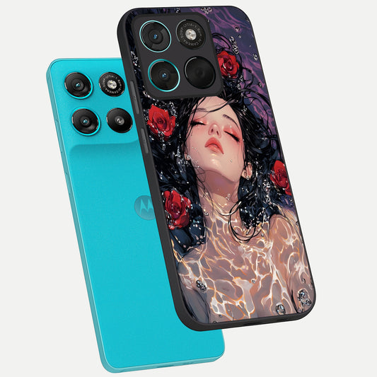  Crimson Rose Serenity phone case For Moto G57 Power showing premium glass back cover with detailed artwork