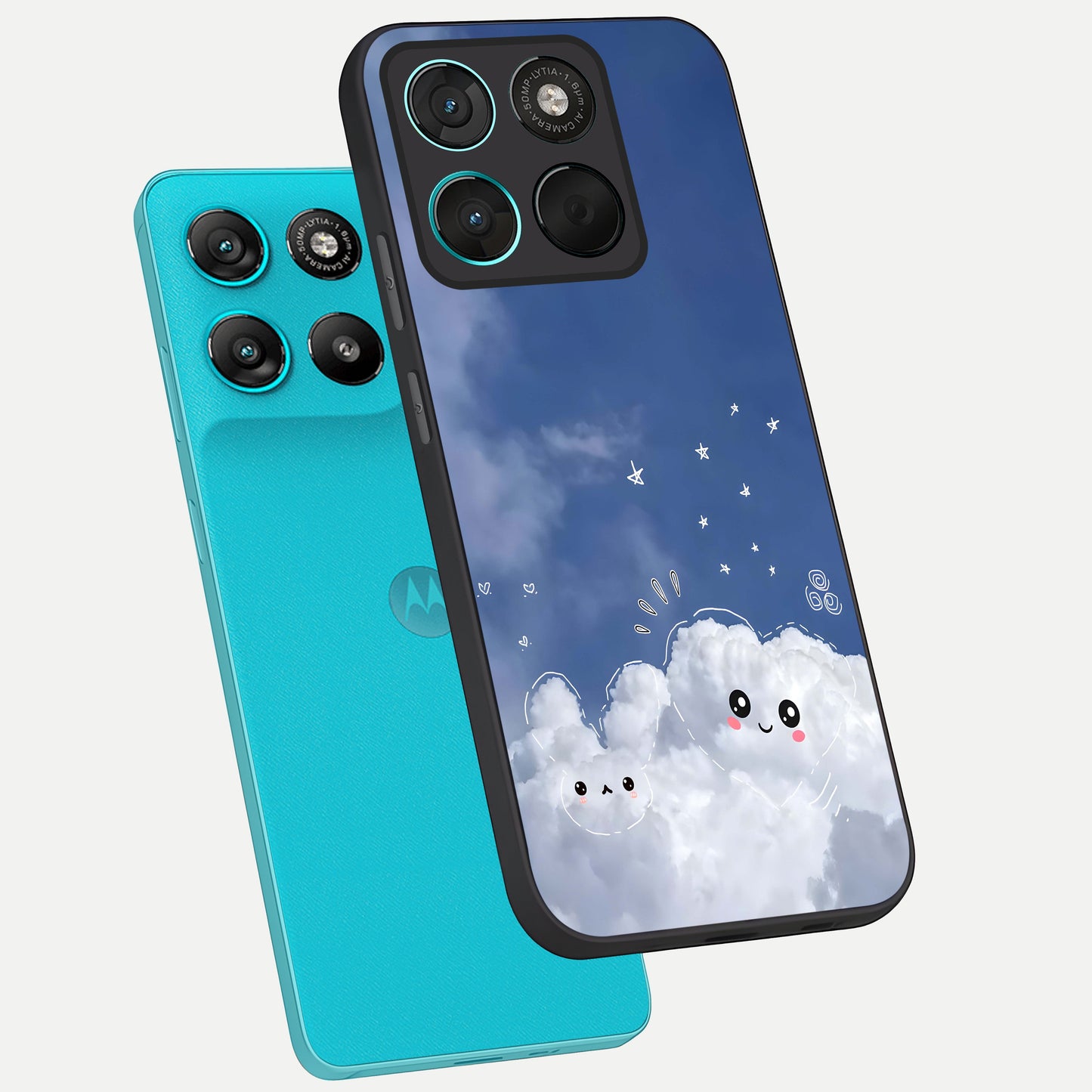 Cute Blossom Cloud phone case For Moto G57 Power showing premium glass back cover with detailed artwork