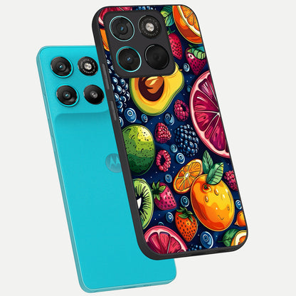  Cute Fruits Art phone case For Moto G57 Power showing premium glass back cover with detailed artwork