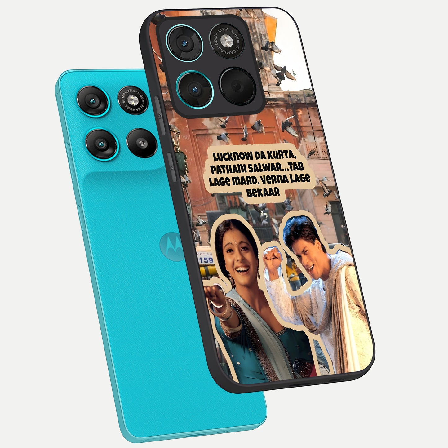  Desi Retro Vibes phone case For Moto G57 Power showing premium glass back cover with detailed artwork