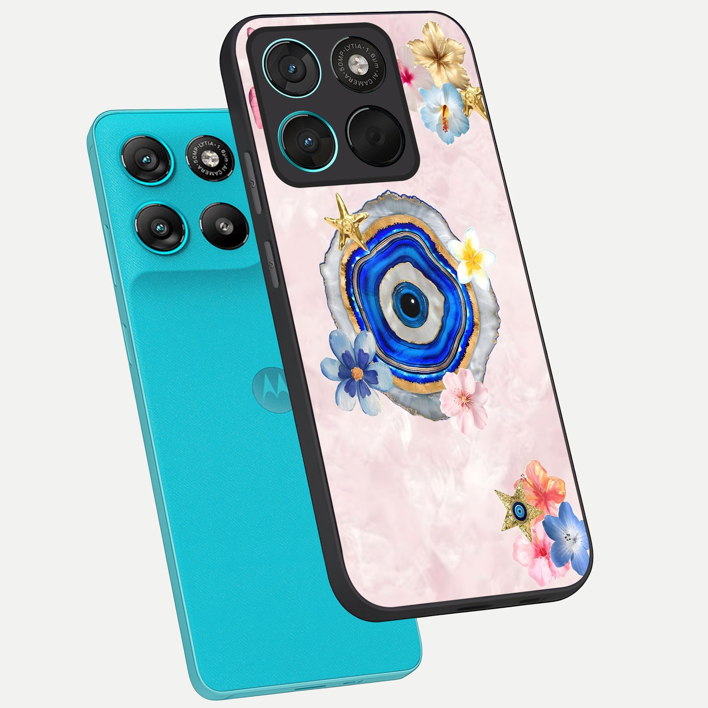  Divine Aura Bloom phone case For Moto G57 Power showing premium glass back cover with detailed artwork