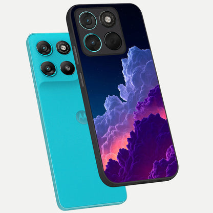 Dreamy Cloud Skies phone case For Moto G57 Power showing premium glass back cover with detailed artwork