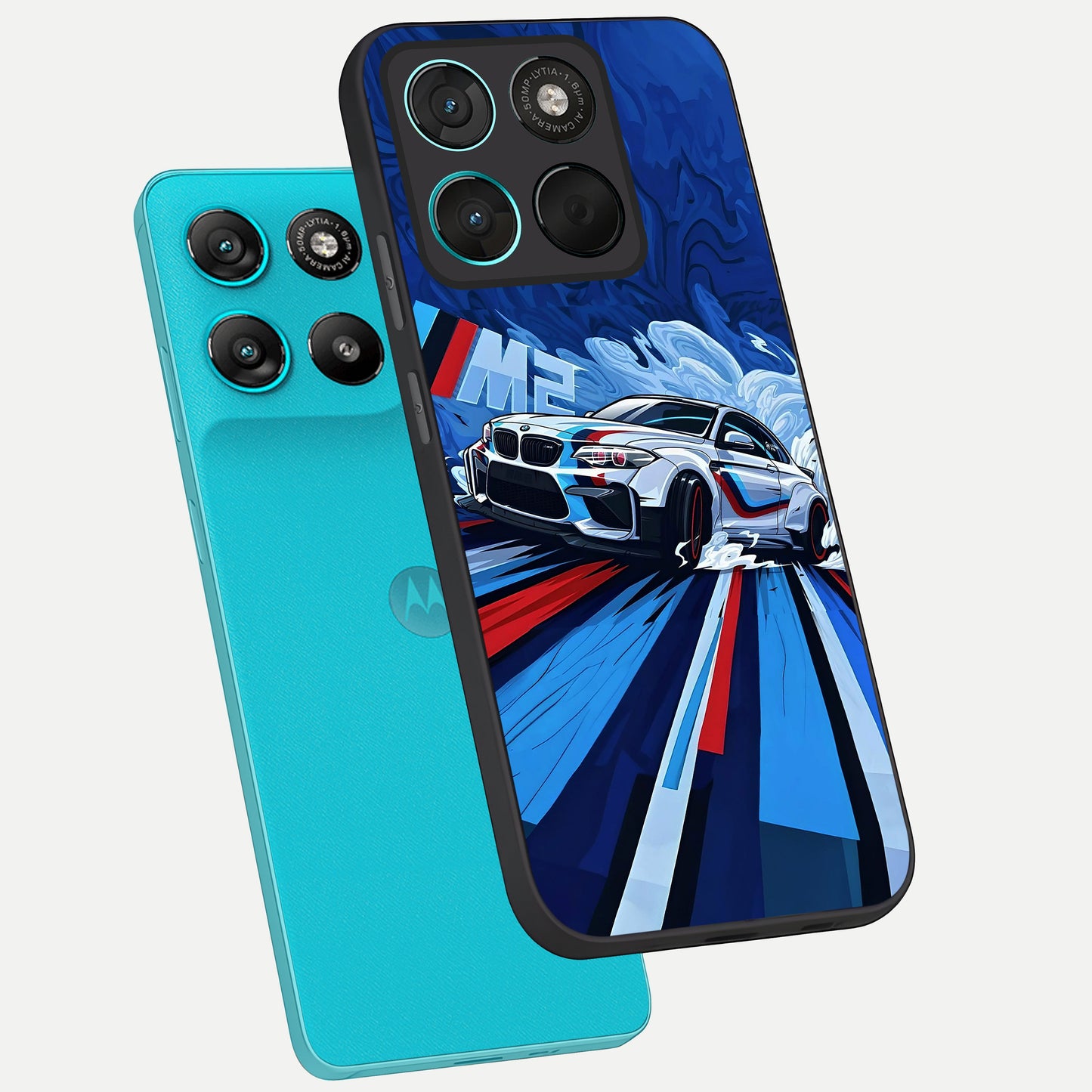 Drift Power Rush phone case For Moto G57 Power showing premium glass back cover with detailed artwork