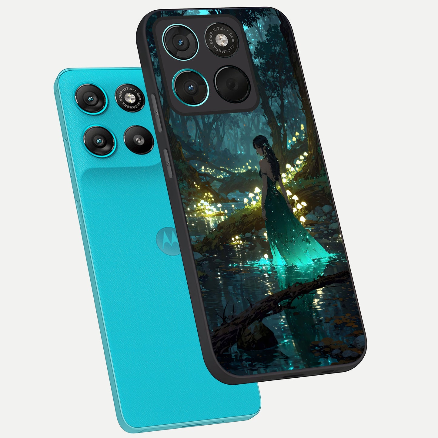  Enchanted Forest Glow phone case For Moto G57 Power showing premium glass back cover with detailed artwork