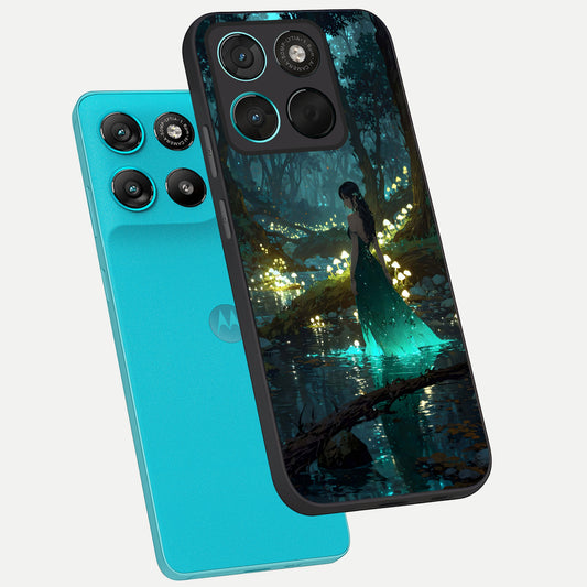  Enchanted Forest Glow phone case For Moto G57 Power showing premium glass back cover with detailed artwork
