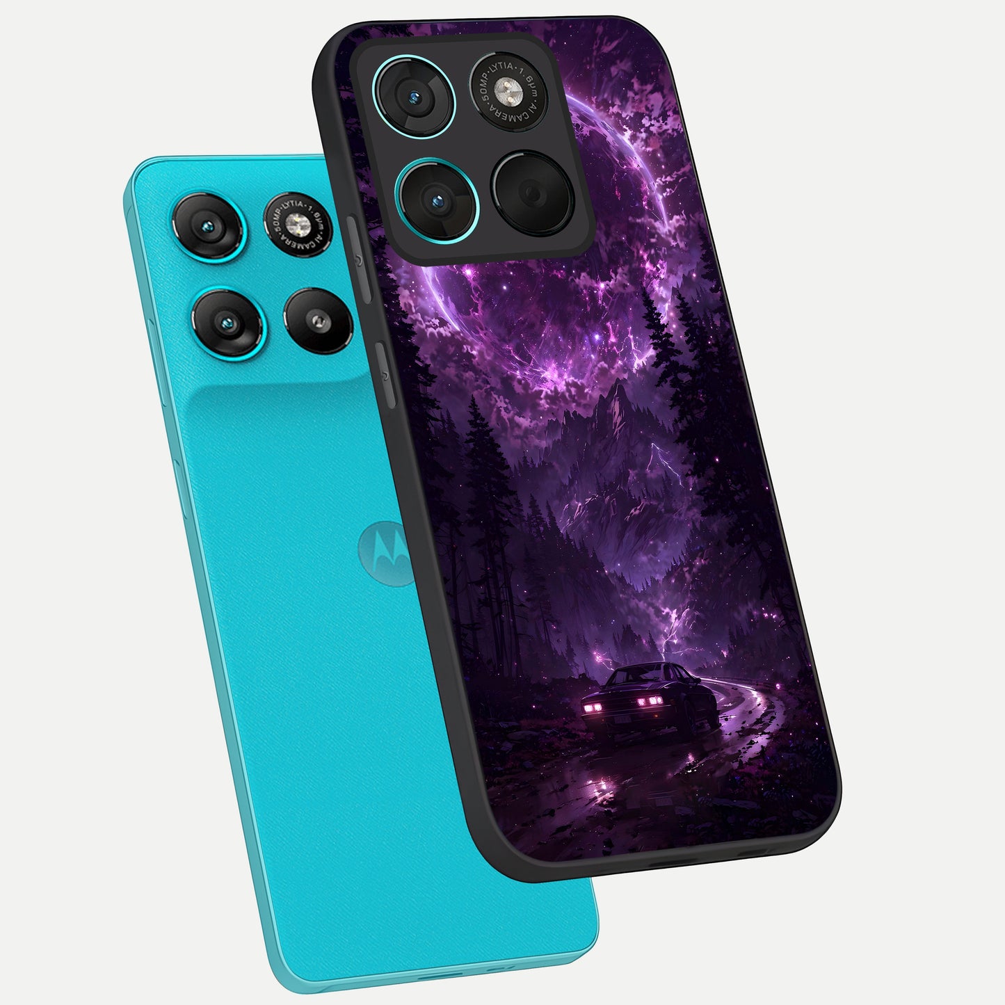  Eternal Cosmic Drive phone case For Moto G57 Power showing premium glass back cover with detailed artwork