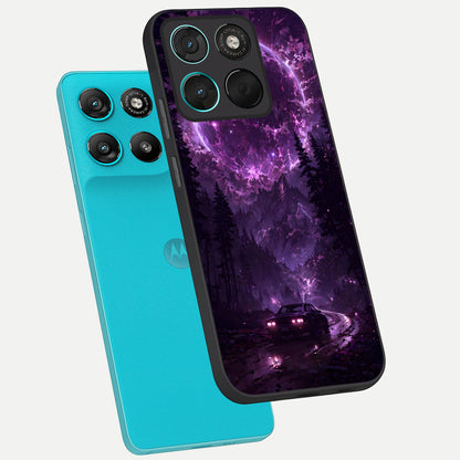  Eternal Cosmic Drive phone case For Moto G57 Power showing premium glass back cover with detailed artwork