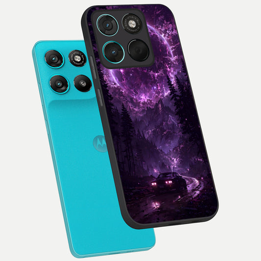 Eternal Cosmic Drive phone case For Moto G57 Power showing premium glass back cover with detailed artwork
