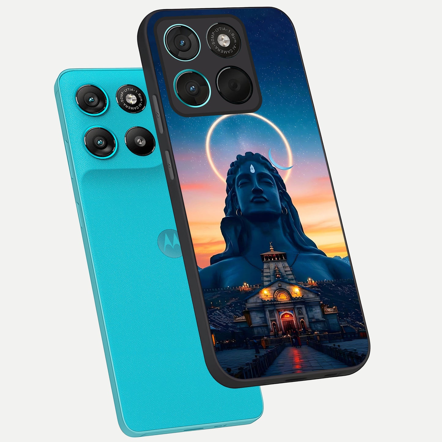  Eternal Shiva Aura phone case For Moto G57 Power showing premium glass back cover with detailed artwork