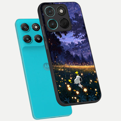  Firefly Meadow Magic phone case For Moto G57 Power showing premium glass back cover with detailed artwork