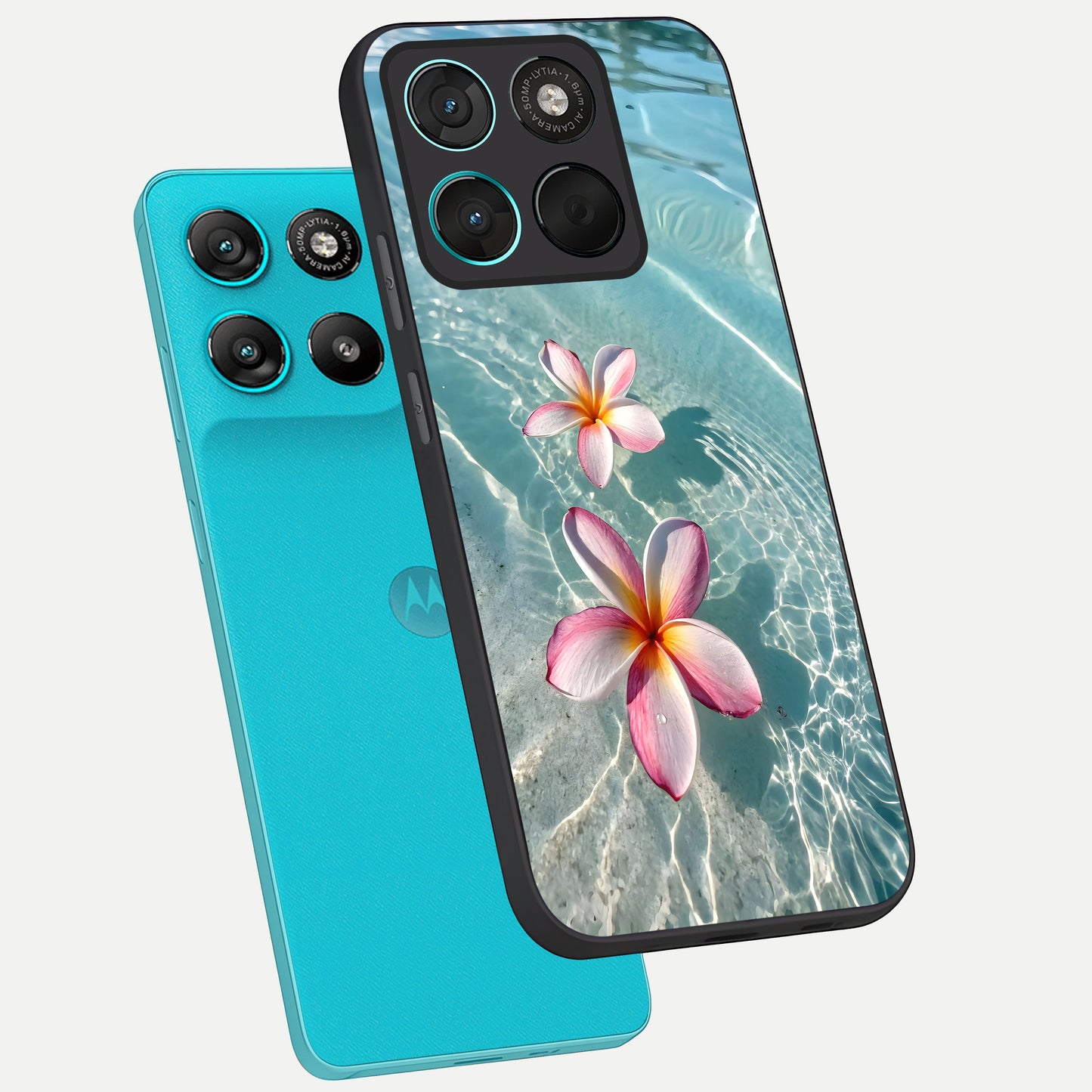 Floating Bloom Bliss phone case For Moto G57 Power showing premium glass back cover with detailed artwork