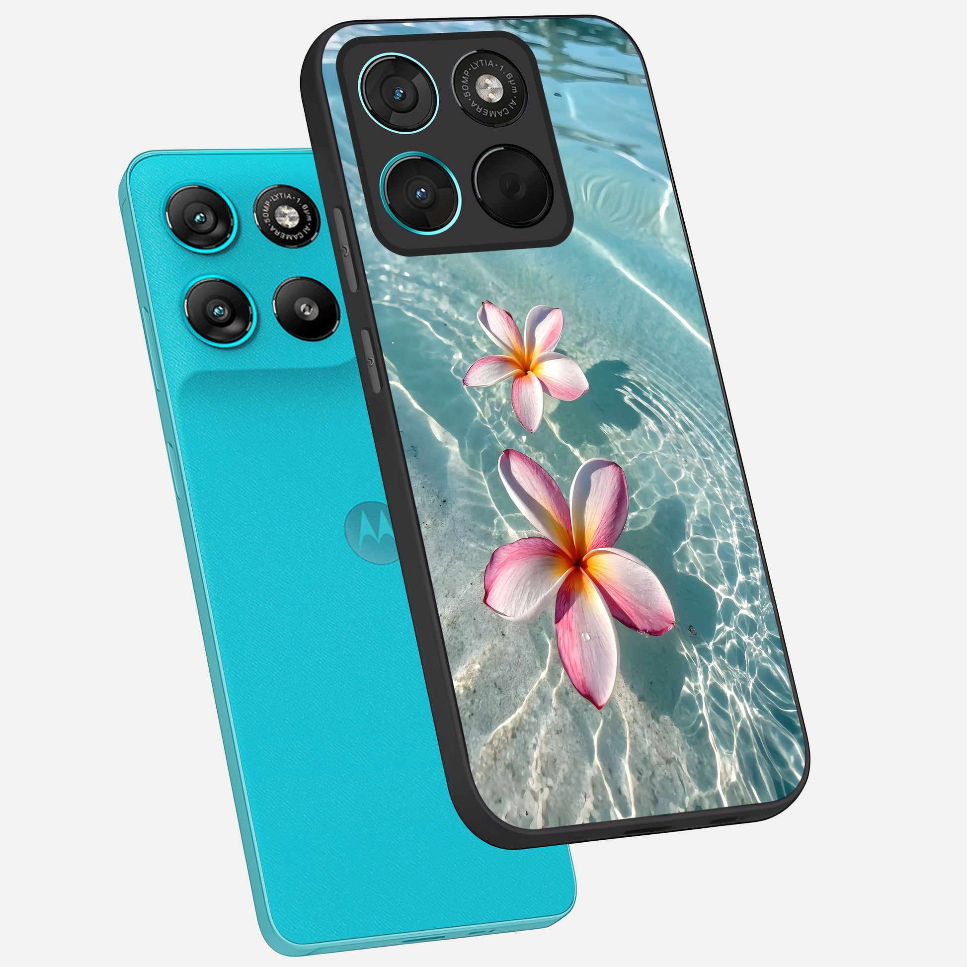  Floating Bloom Bliss phone case For Moto G57 Power showing premium glass back cover with detailed artwork