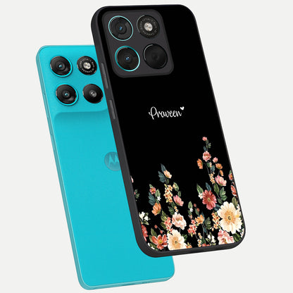  Floral Design Personalized Custom Name phone case For Moto G57 Power showing premium glass back cover with detailed artwork