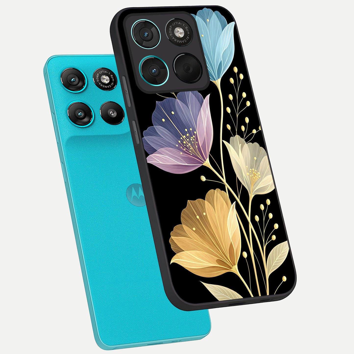  Flower Bloom Glow phone case For Moto G57 Power showing premium glass back cover with detailed artwork