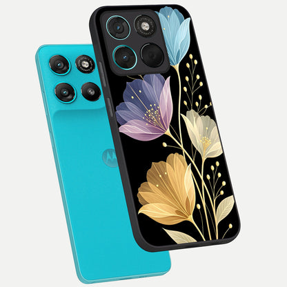  Flower Bloom Glow phone case For Moto G57 Power showing premium glass back cover with detailed artwork