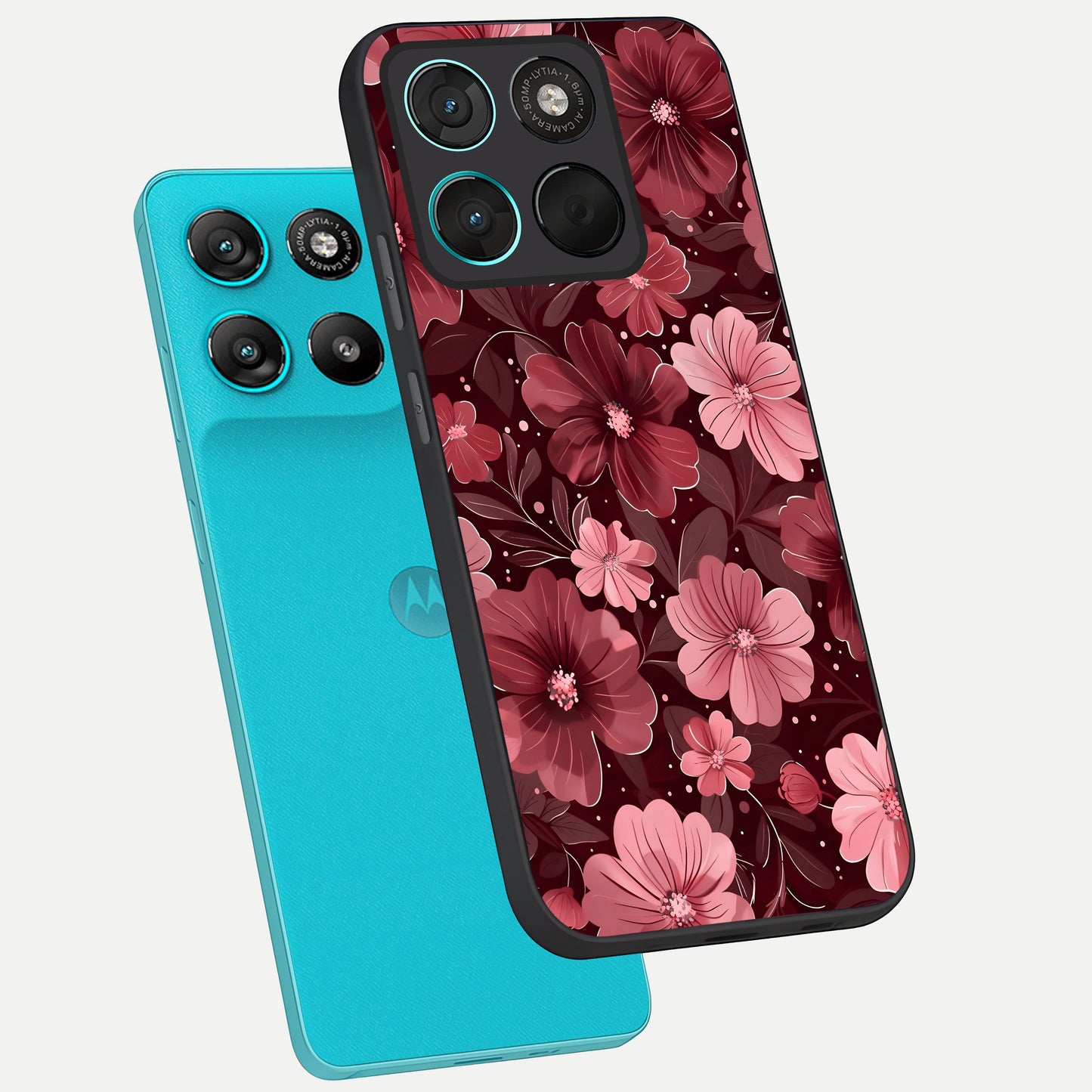  Flower Blush Bloom phone case For Moto G57 Power showing premium glass back cover with detailed artwork