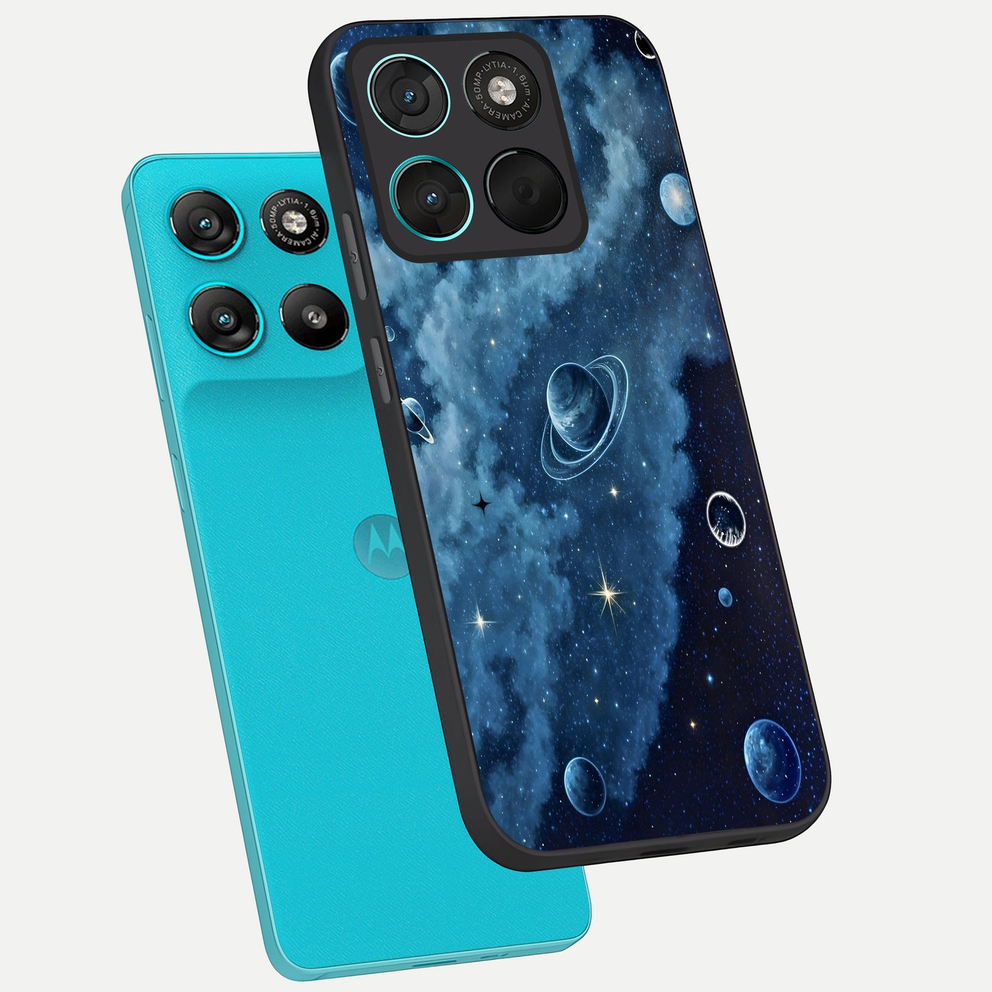  Galaxy Dream Space phone case For Moto G57 Power showing premium glass back cover with detailed artwork