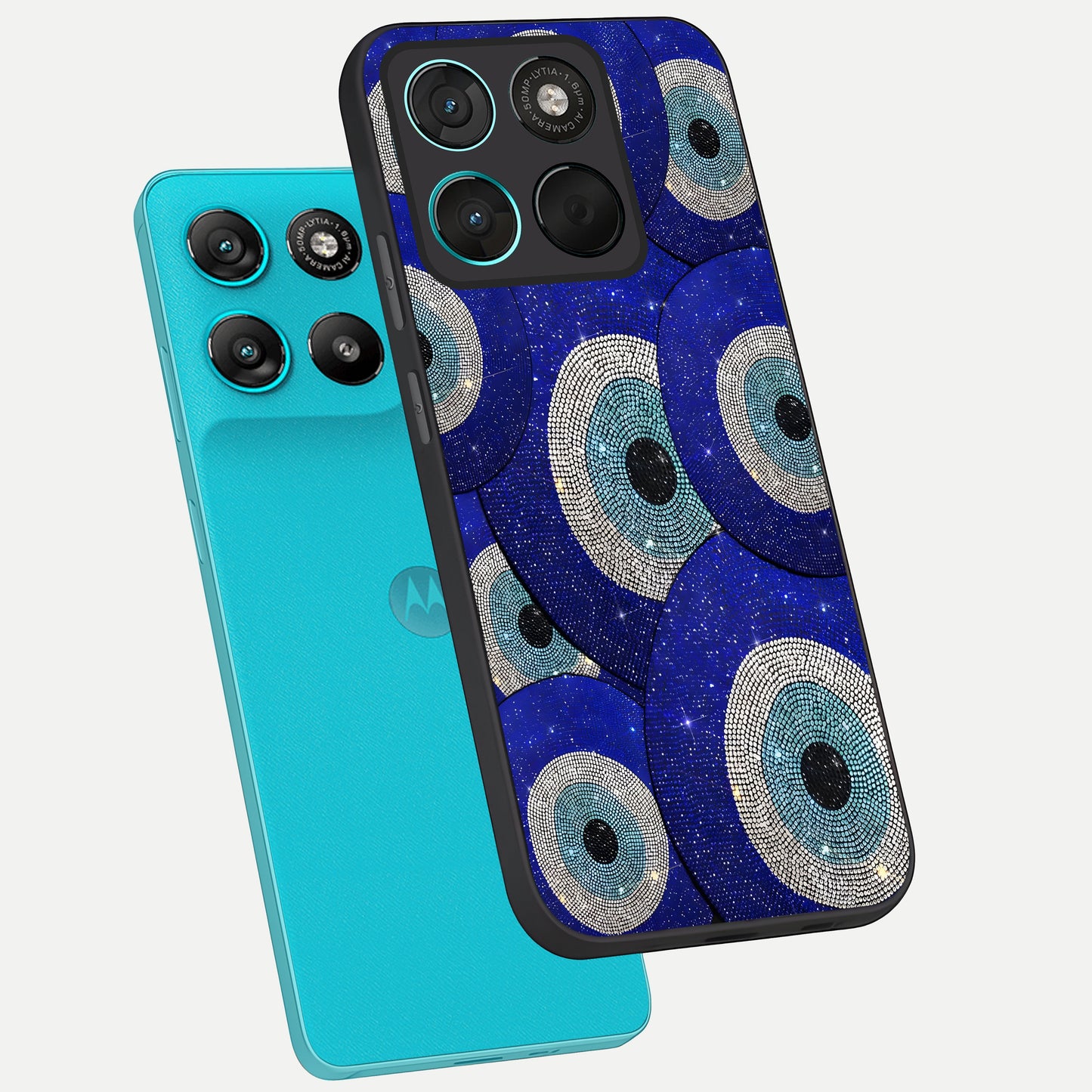  Galaxy Eye Flow phone case For Moto G57 Power showing premium glass back cover with detailed artwork