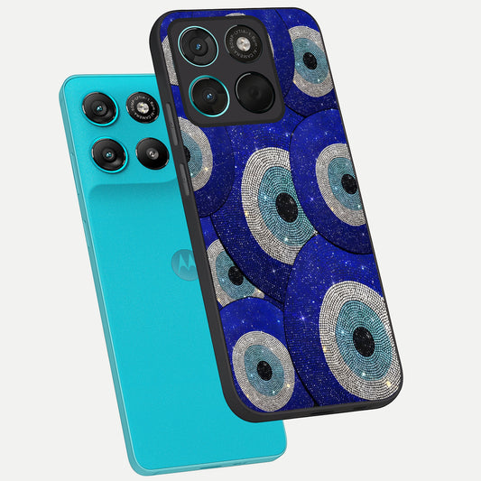  Galaxy Eye Flow phone case For Moto G57 Power showing premium glass back cover with detailed artwork