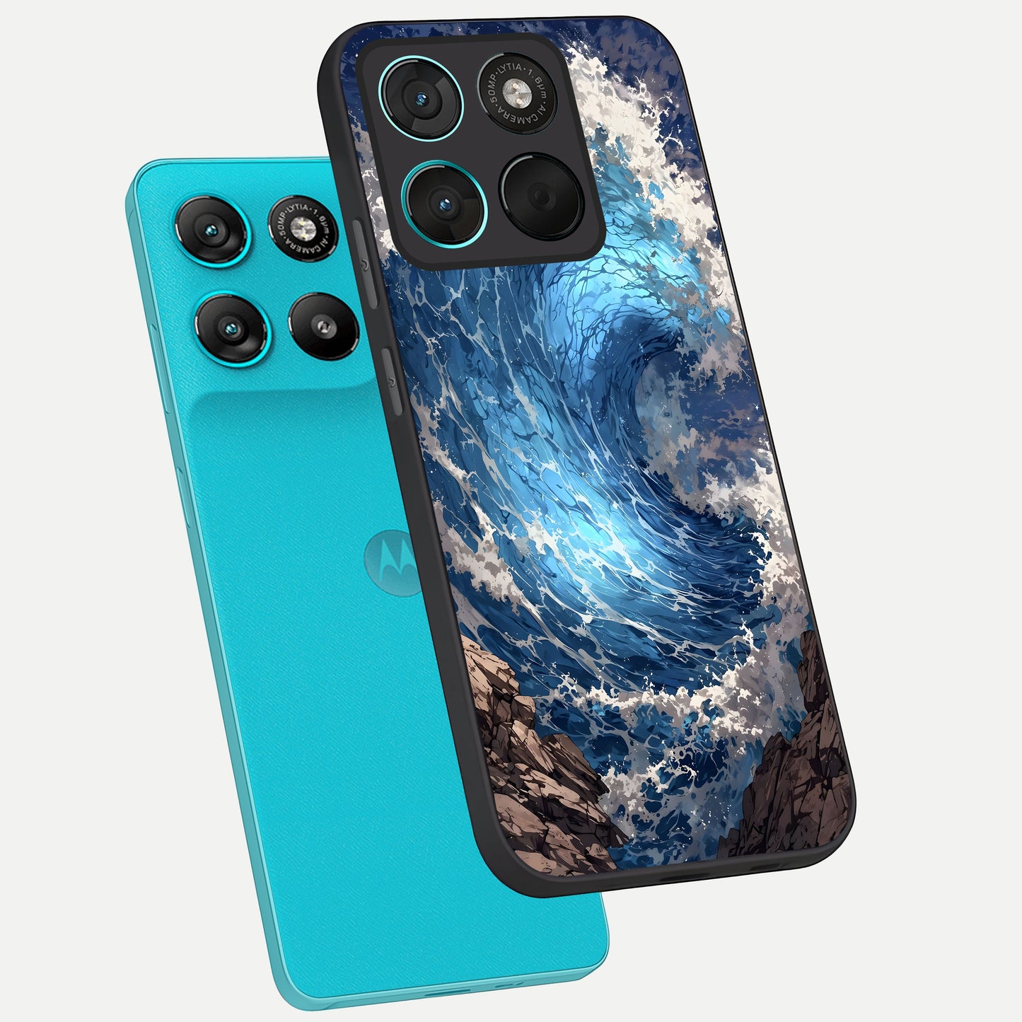  Giant Ocean Wave phone case For Moto G57 Power showing premium glass back cover with detailed artwork
