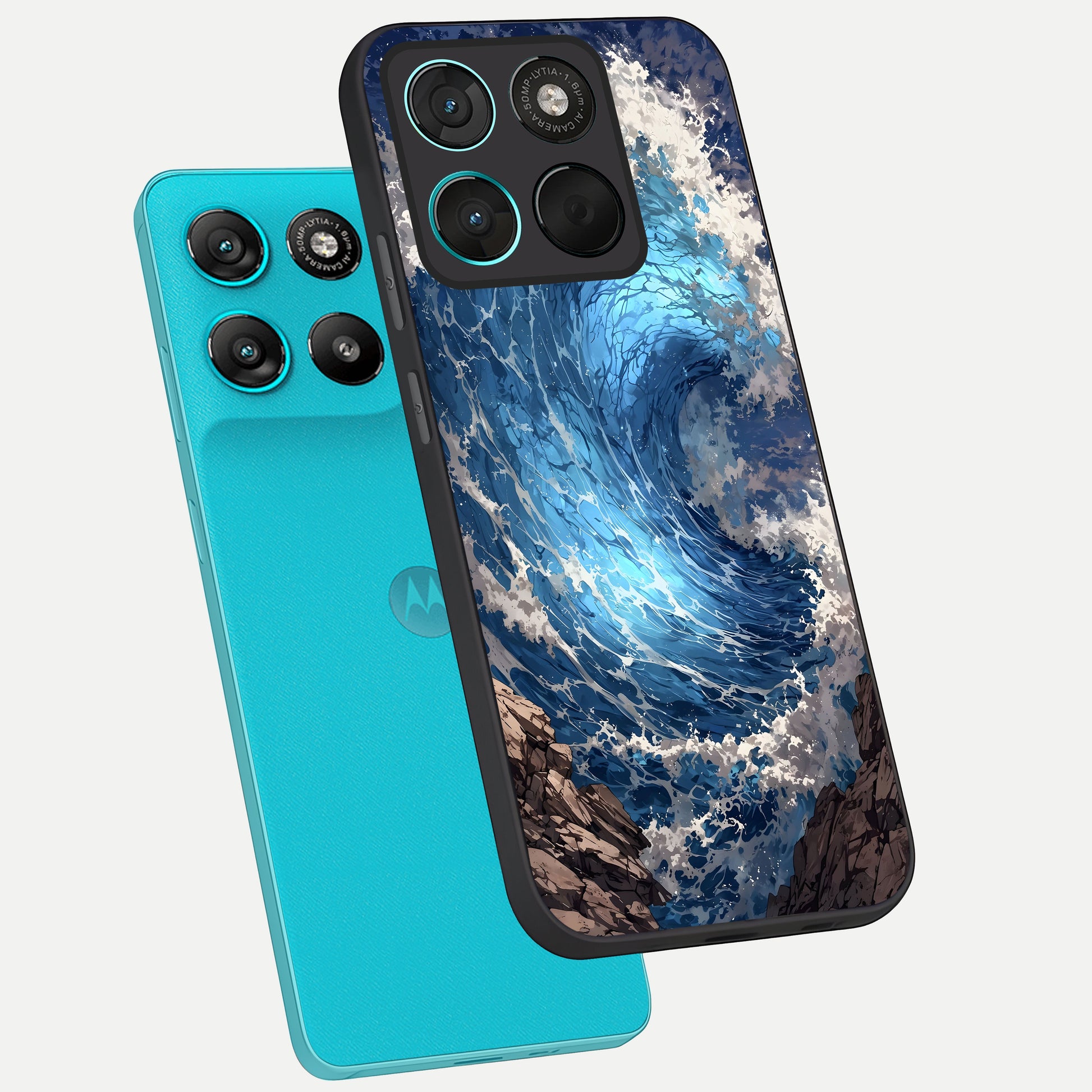  Giant Ocean Wave phone case For Moto G57 Power showing premium glass back cover with detailed artwork