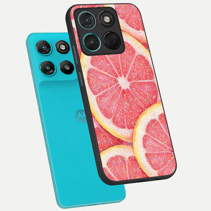  Glitter Grapefruit phone case For Moto G57 Power showing premium glass back cover with detailed artwork