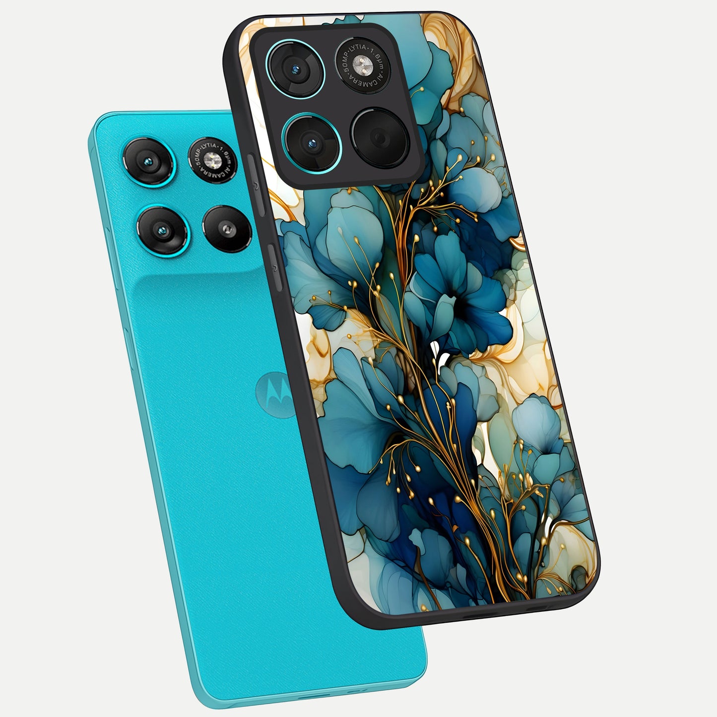  Golden Bloom Symphony phone case For Moto G57 Power showing premium glass back cover with detailed artwork