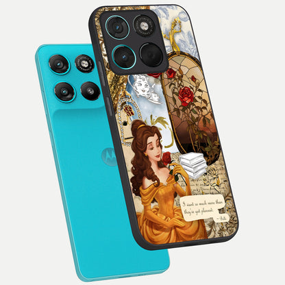  Golden Dream Belle phone case For Moto G57 Power showing premium glass back cover with detailed artwork