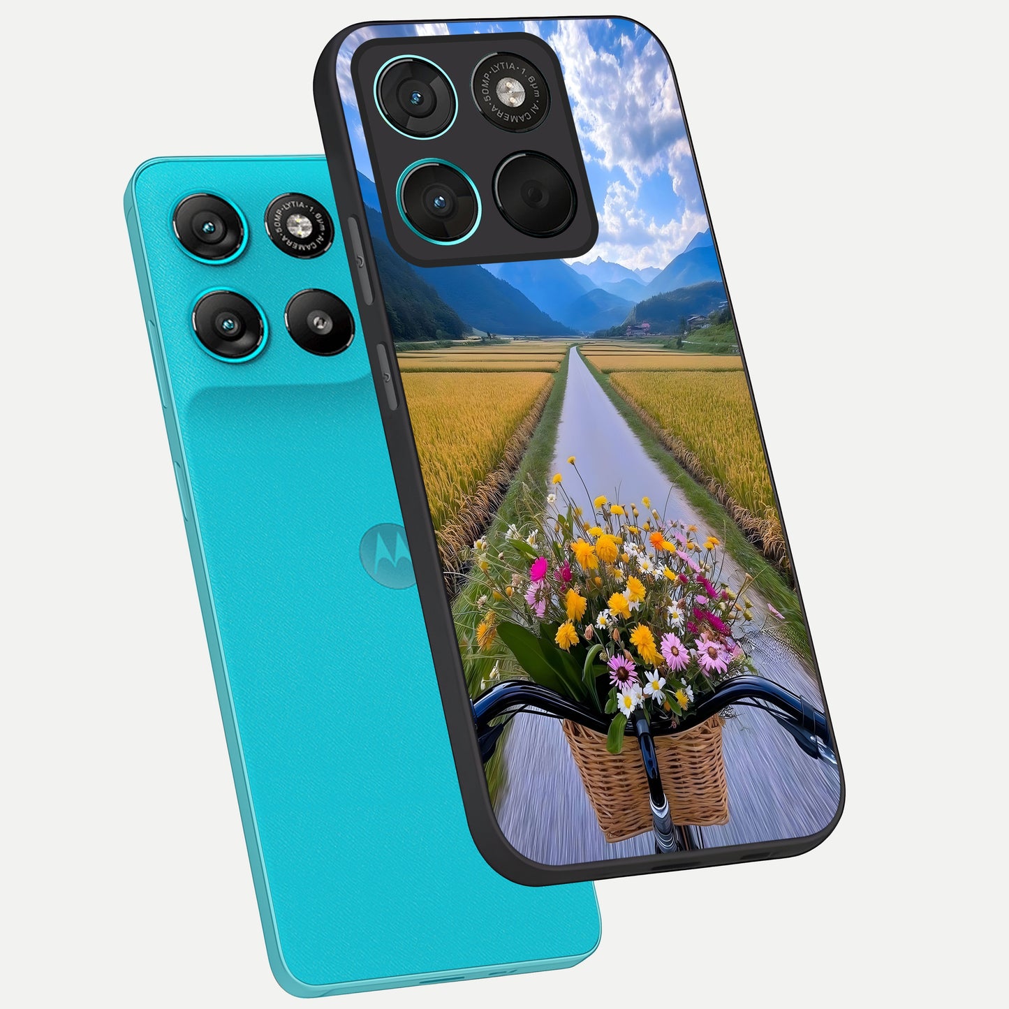  Golden Field Journey phone case For Moto G57 Power showing premium glass back cover with detailed artwork