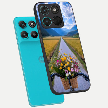  Golden Field Journey phone case For Moto G57 Power showing premium glass back cover with detailed artwork