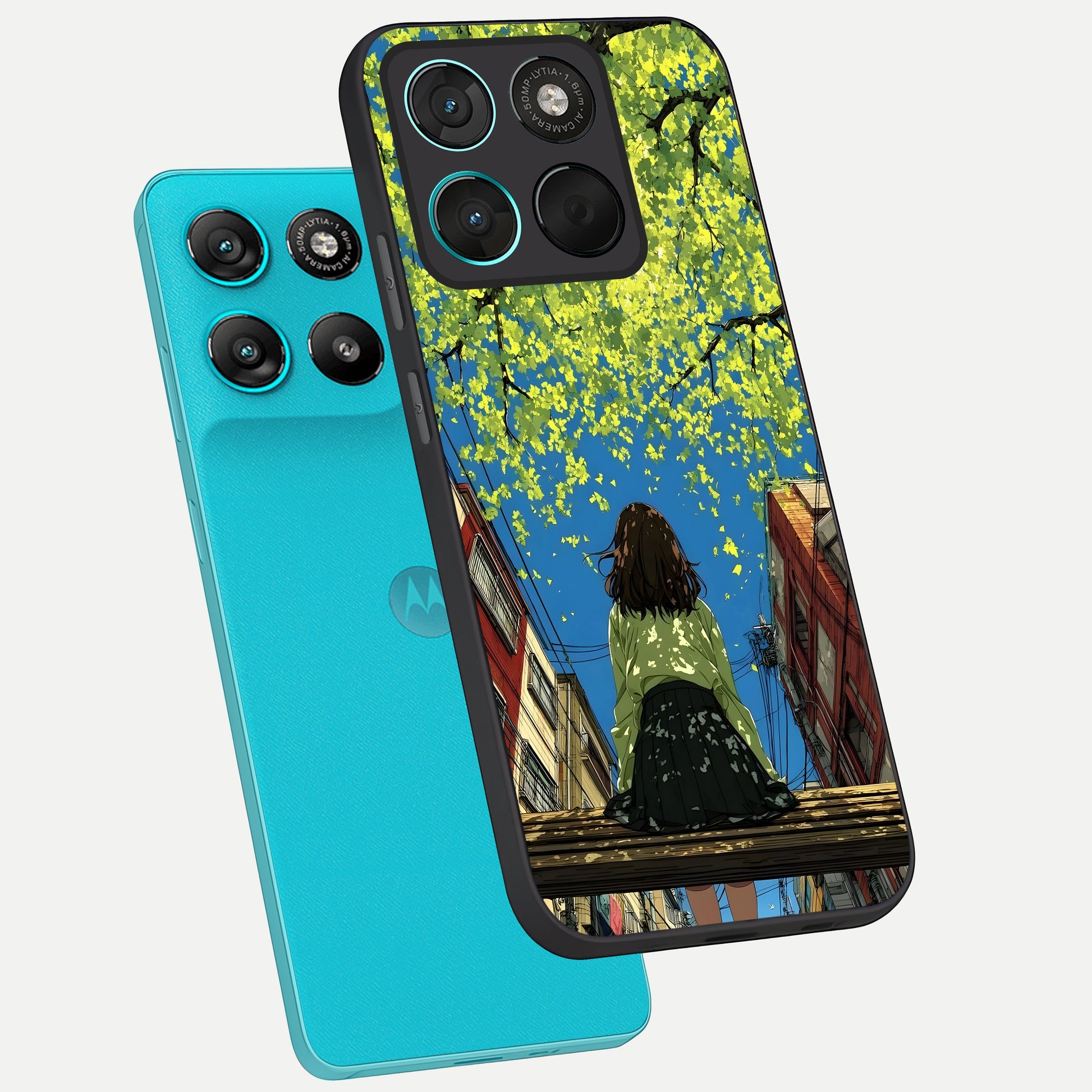  Golden Leaves Glow phone case For Moto G57 Power showing premium glass back cover with detailed artwork