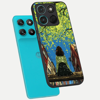  Golden Leaves Glow phone case For Moto G57 Power showing premium glass back cover with detailed artwork