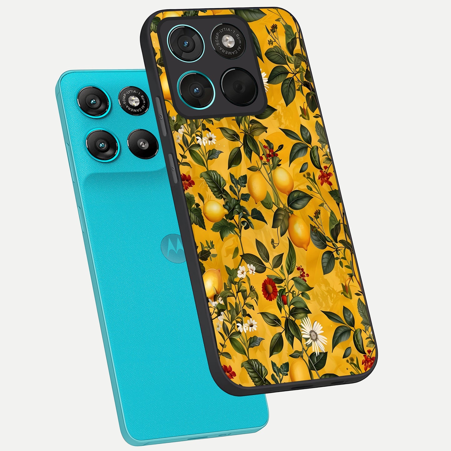  Golden Lemon Field phone case For Moto G57 Power showing premium glass back cover with detailed artwork