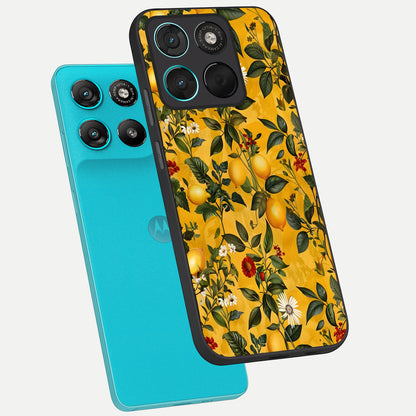  Golden Lemon Field phone case For Moto G57 Power showing premium glass back cover with detailed artwork