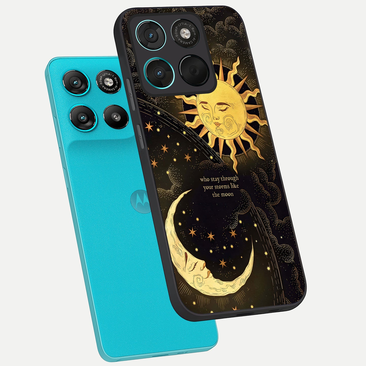  Golden Lunar Love phone case For Moto G57 Power showing premium glass back cover with detailed artwork