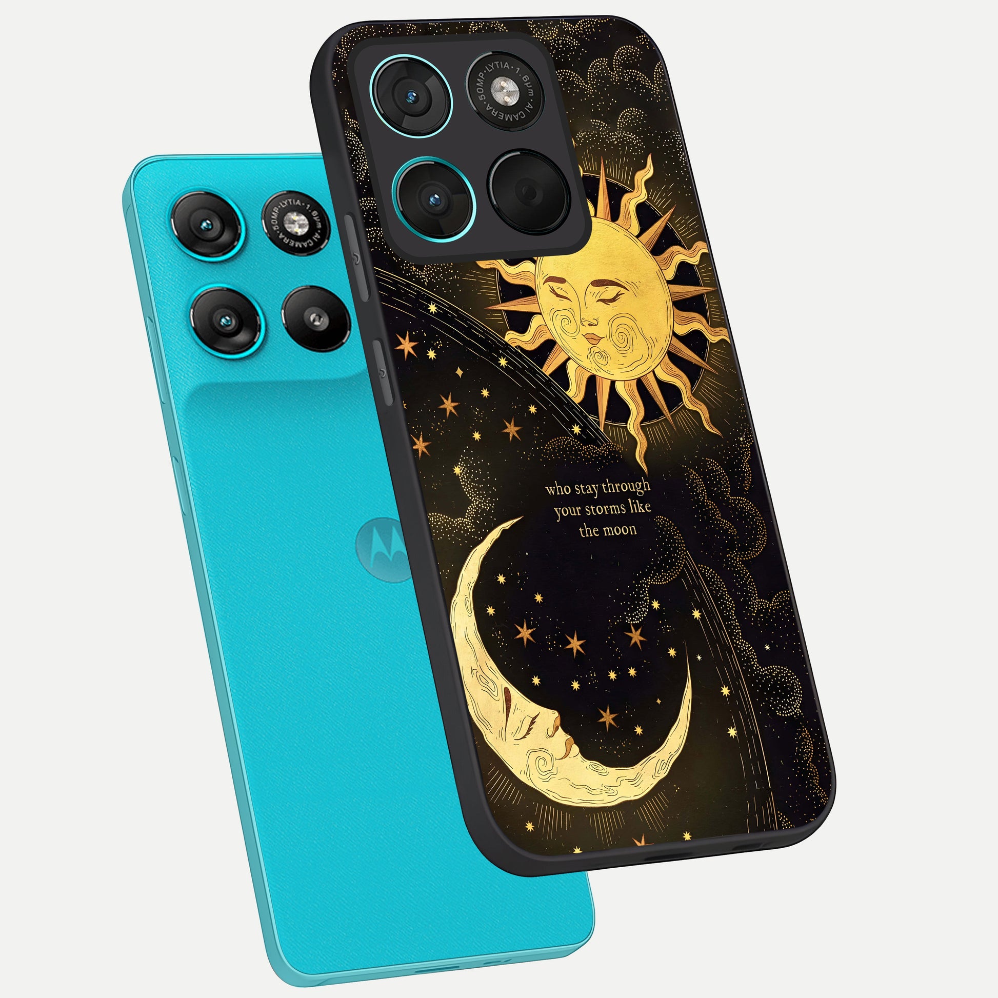  Golden Lunar Love phone case For Moto G57 Power showing premium glass back cover with detailed artwork