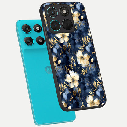  Golden Midnight Bloom phone case For Moto G57 Power showing premium glass back cover with detailed artwork