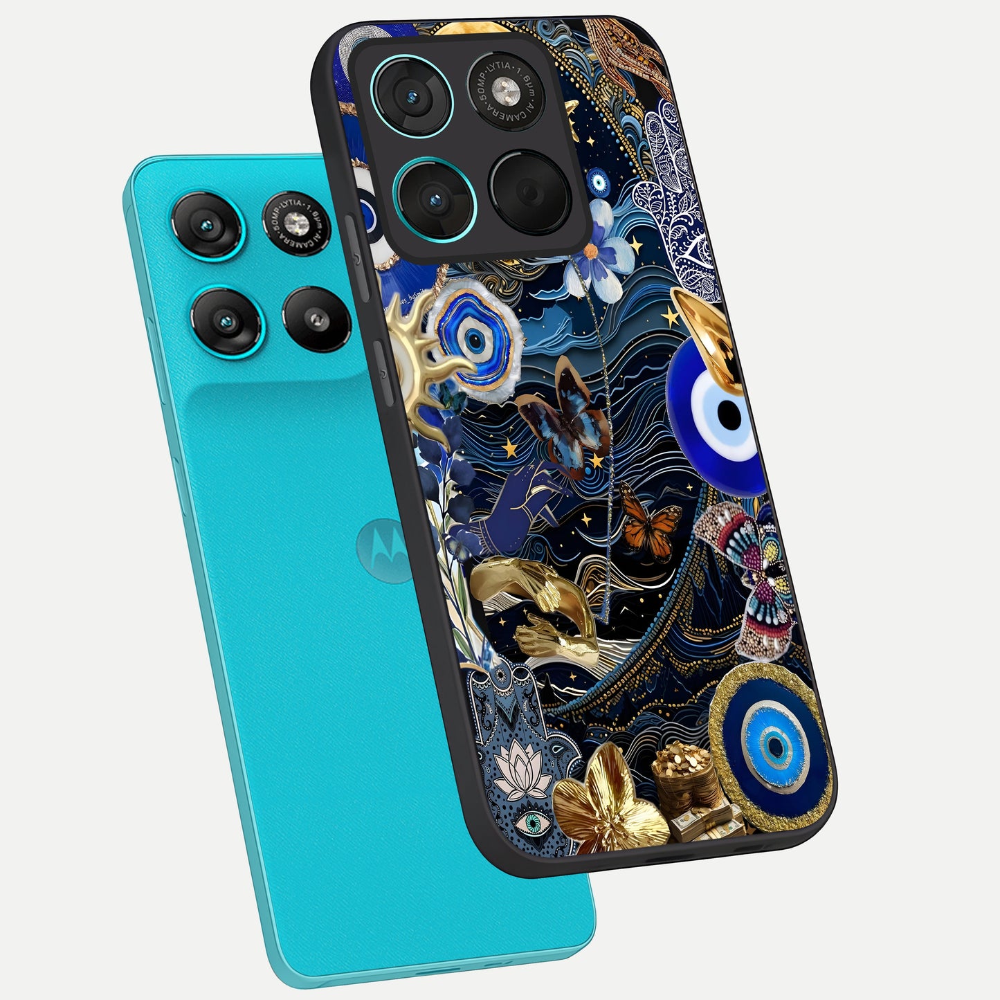  Golden Moon Magic phone case For Moto G57 Power showing premium glass back cover with detailed artwork