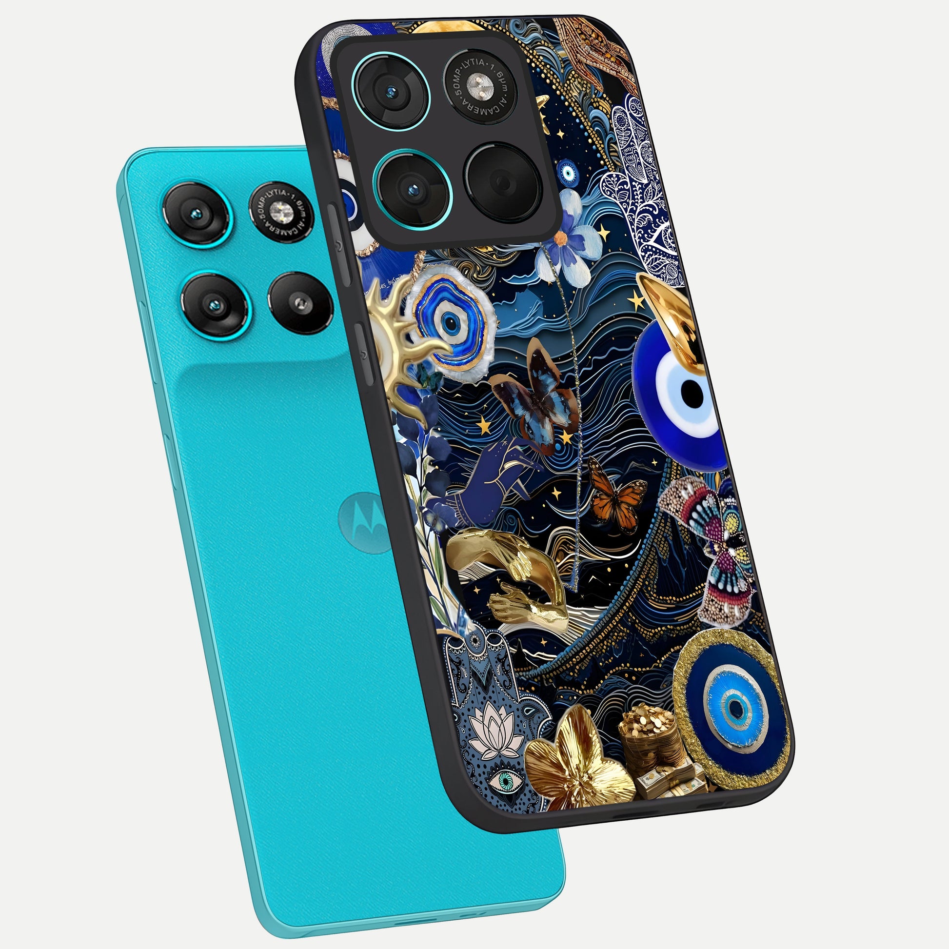  Golden Moon Magic phone case For Moto G57 Power showing premium glass back cover with detailed artwork