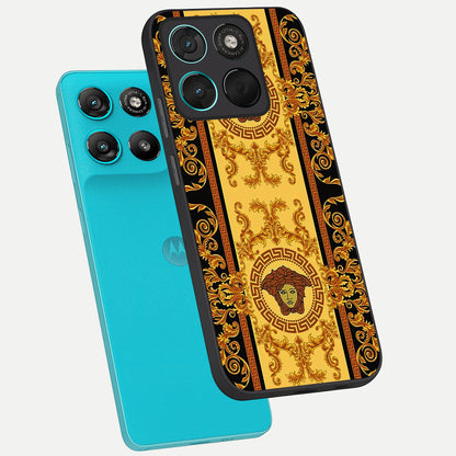  Golden Royal Heritage phone case For Moto G57 Power showing premium glass back cover with detailed artwork