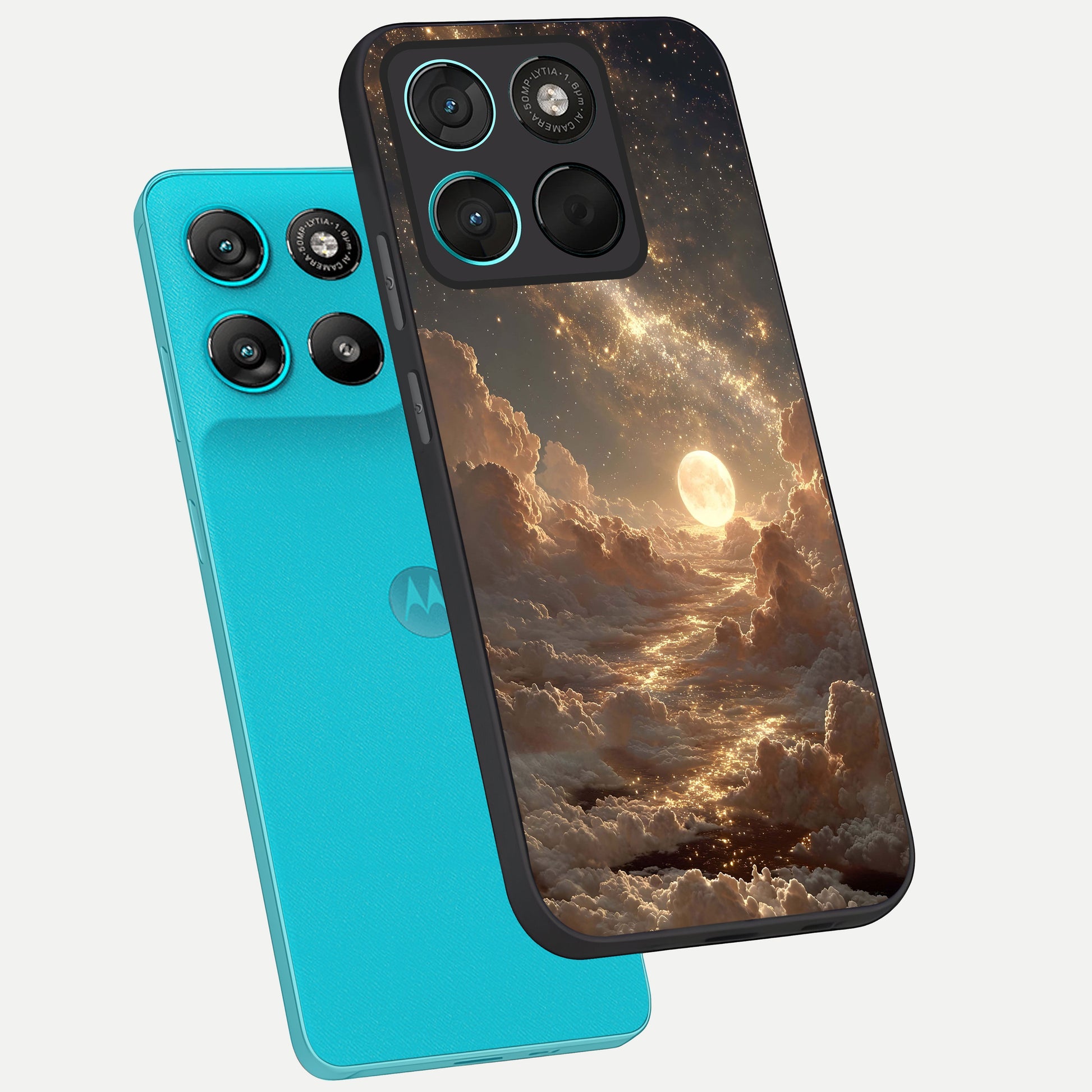  Golden Sky Dream phone case For Moto G57 Power showing premium glass back cover with detailed artwork